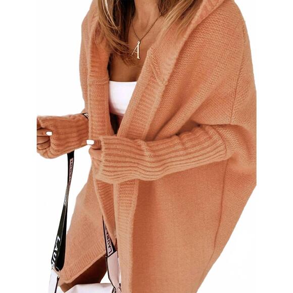 ROSA CLOTHING Sweaters - NEW ROSA CLOTHING plain exposed seam hooded knit long cardigan coat in orange